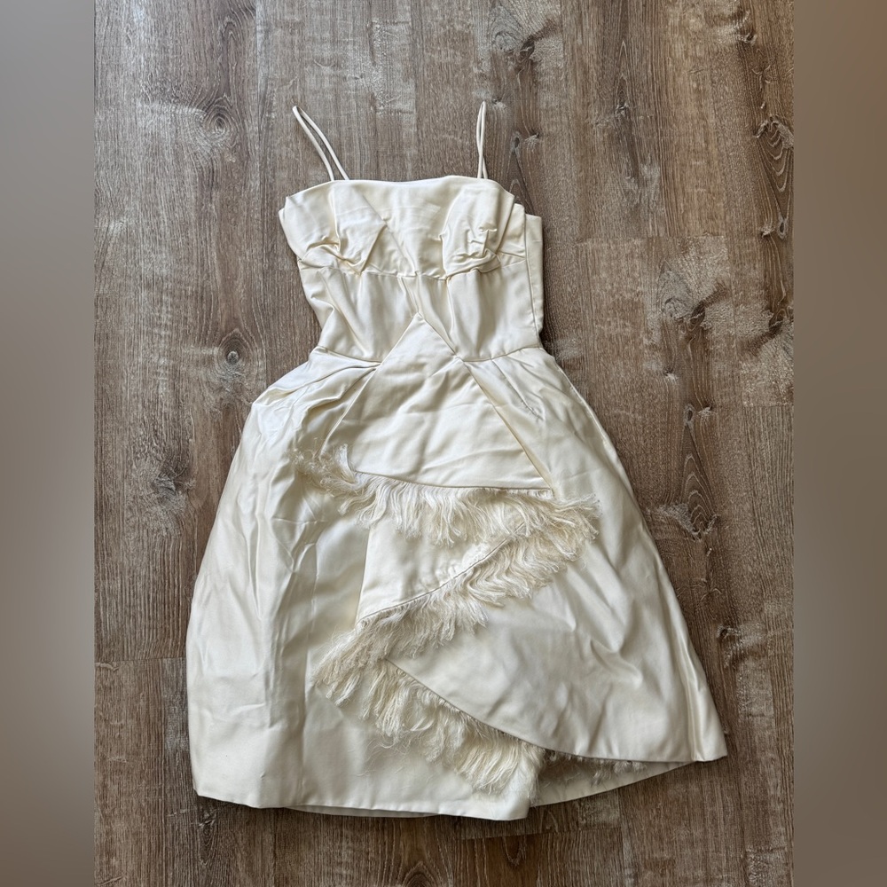 Ivory Tea Length Cream Spaghetti-Strap Party Dress